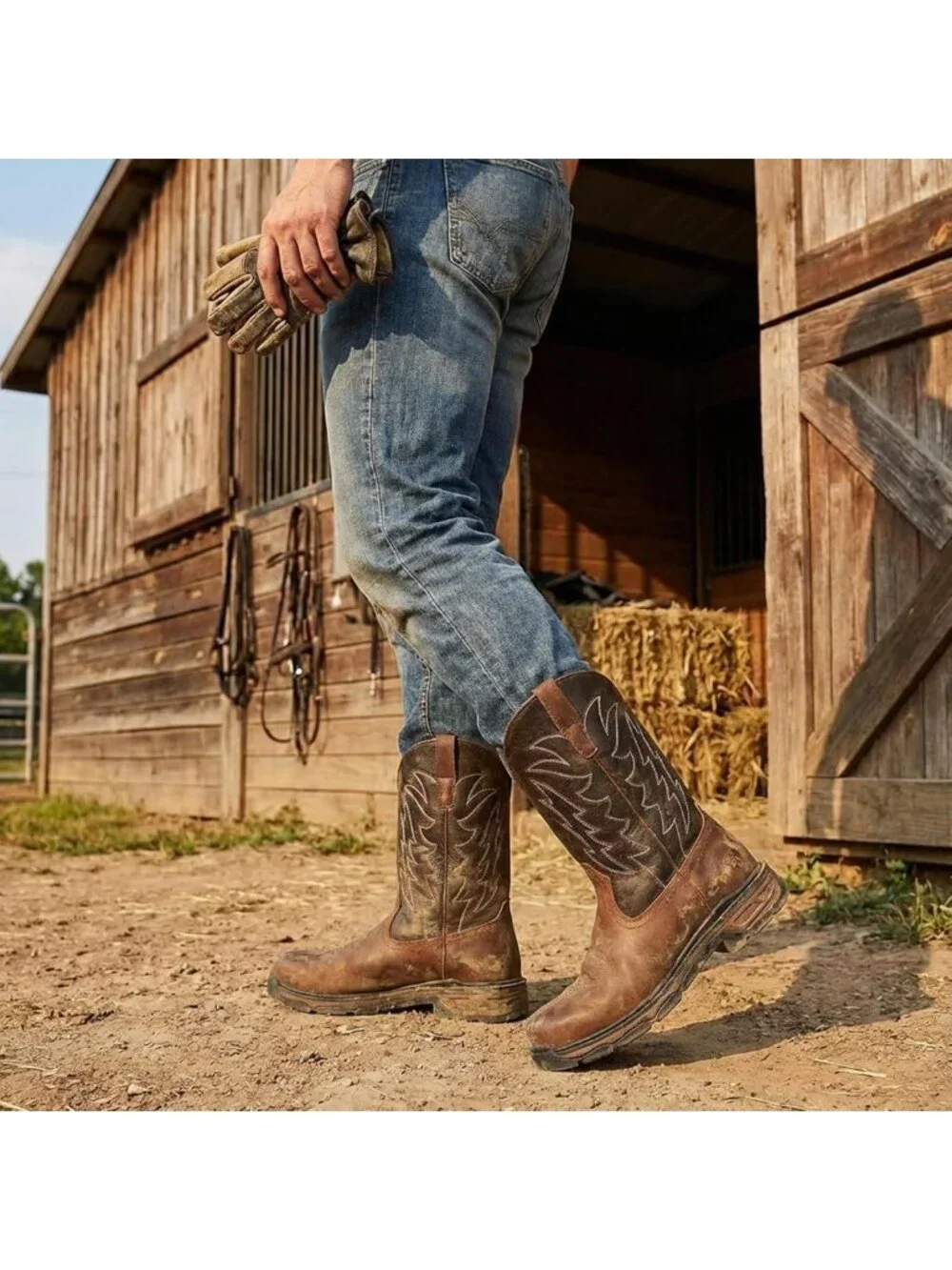 Steel Toe Cowboy Work Boots for Men | Safety Square Toe Western Style Footwear